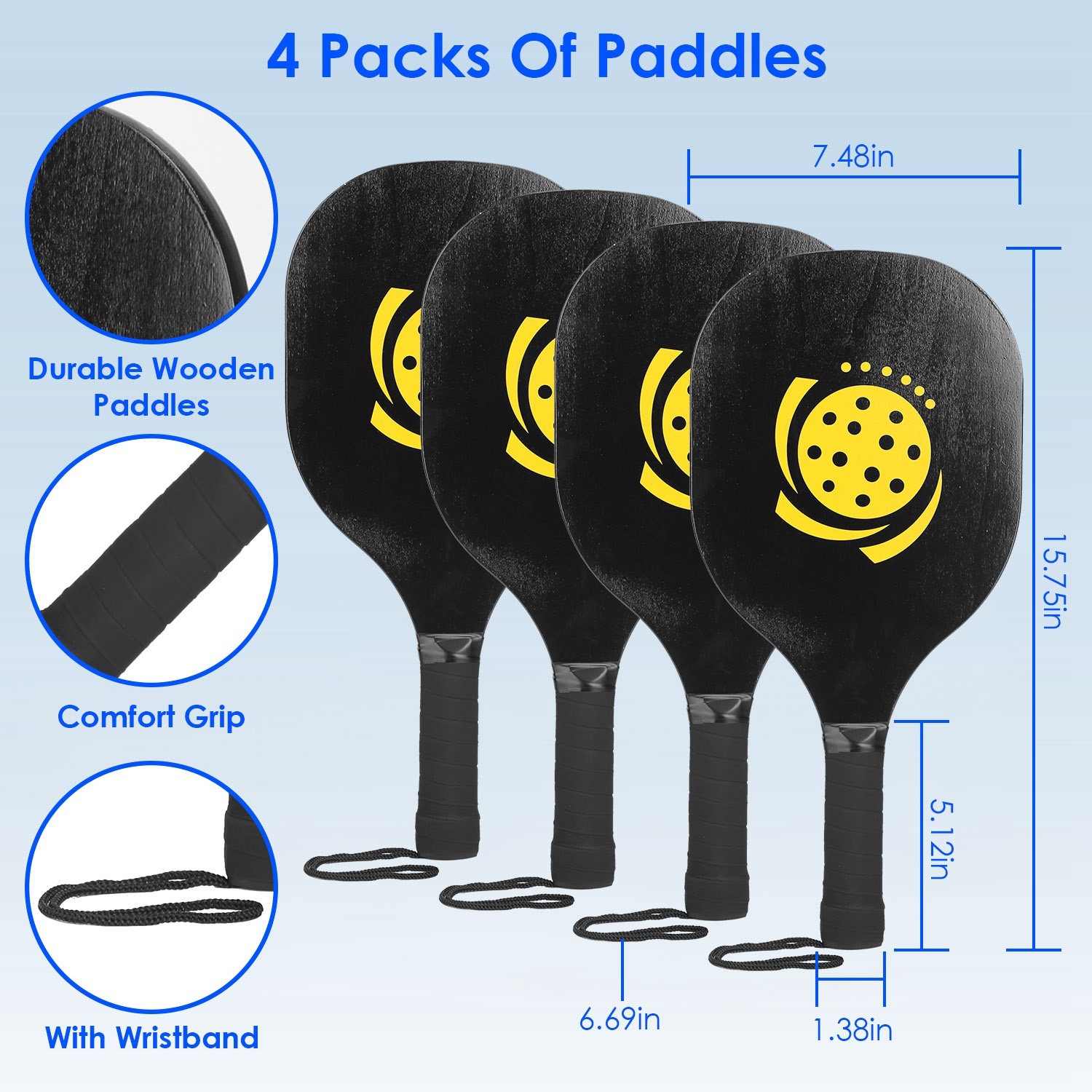 AN-Prime 1Set Portable Pickleball Net Set 22ft Regulation Size Net Pickle Ball Net System With 4 Pickleballs 4 Paddles Carrying Bag For Driveway Yard