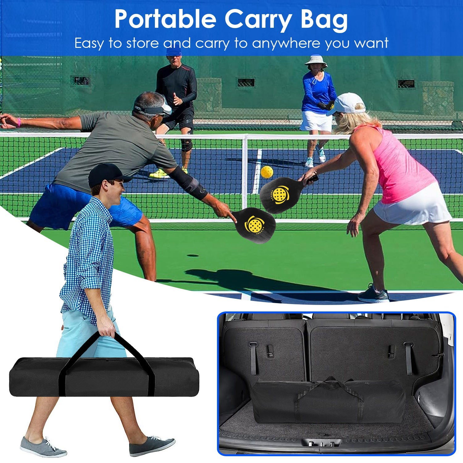 AN-Prime 1Set Portable Pickleball Net Set 22ft Regulation Size Net Pickle Ball Net System With 4 Pickleballs 4 Paddles Carrying Bag For Driveway Yard