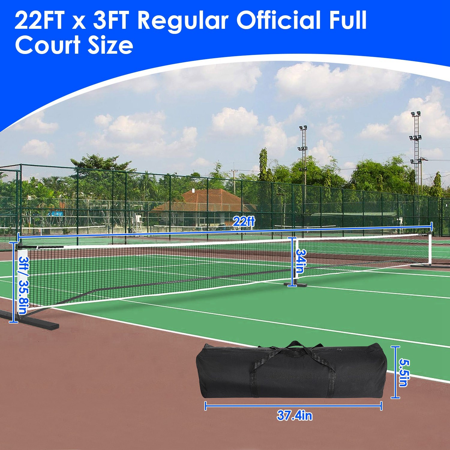AN-Prime 1Set Portable Pickleball Net Set 22ft Regulation Size Net Pickle Ball Net System With 4 Pickleballs 4 Paddles Carrying Bag For Driveway Yard