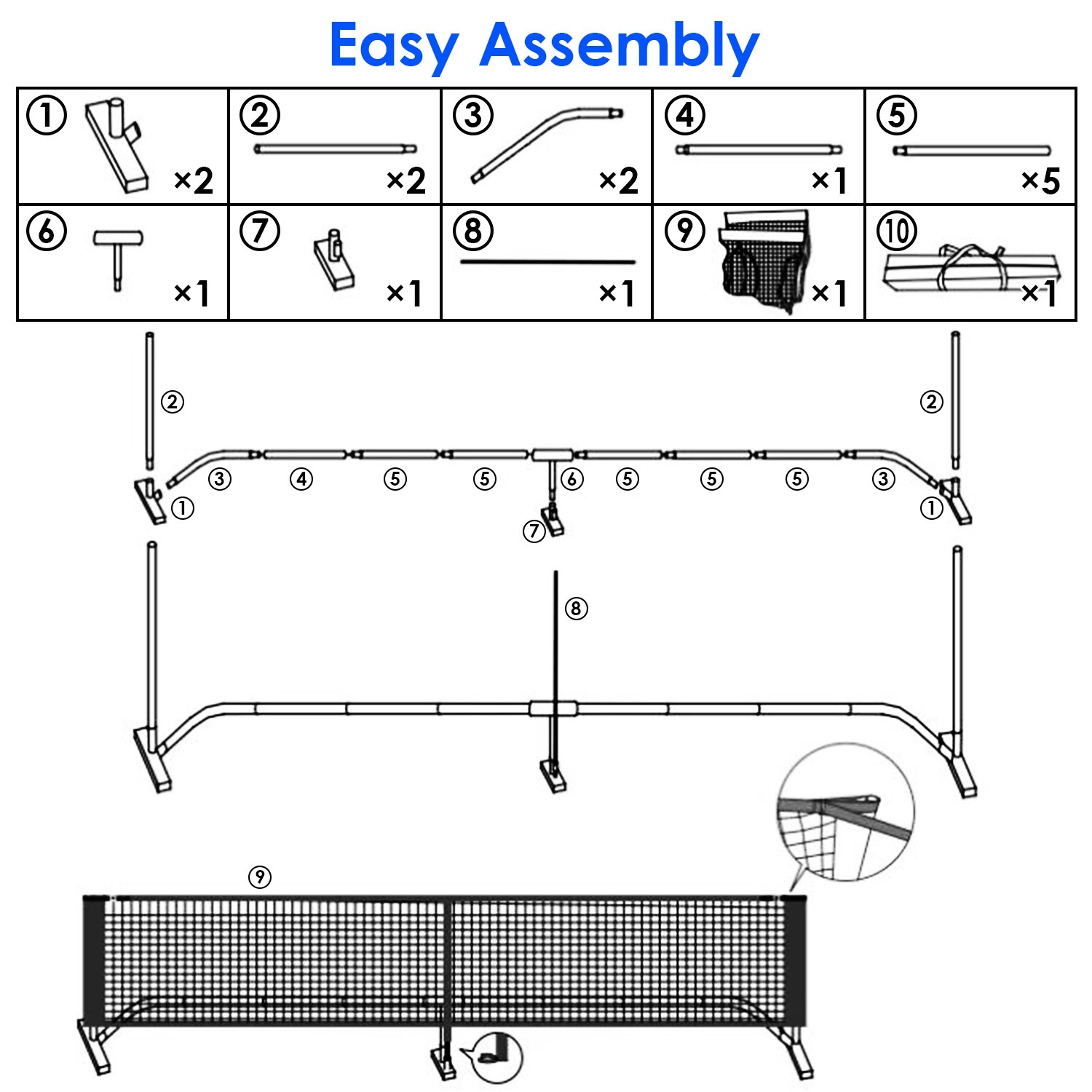 AN-Prime 1Set Portable Pickleball Net Set 22ft Regulation Size Net Pickle Ball Net System With 4 Pickleballs 4 Paddles Carrying Bag For Driveway Yard