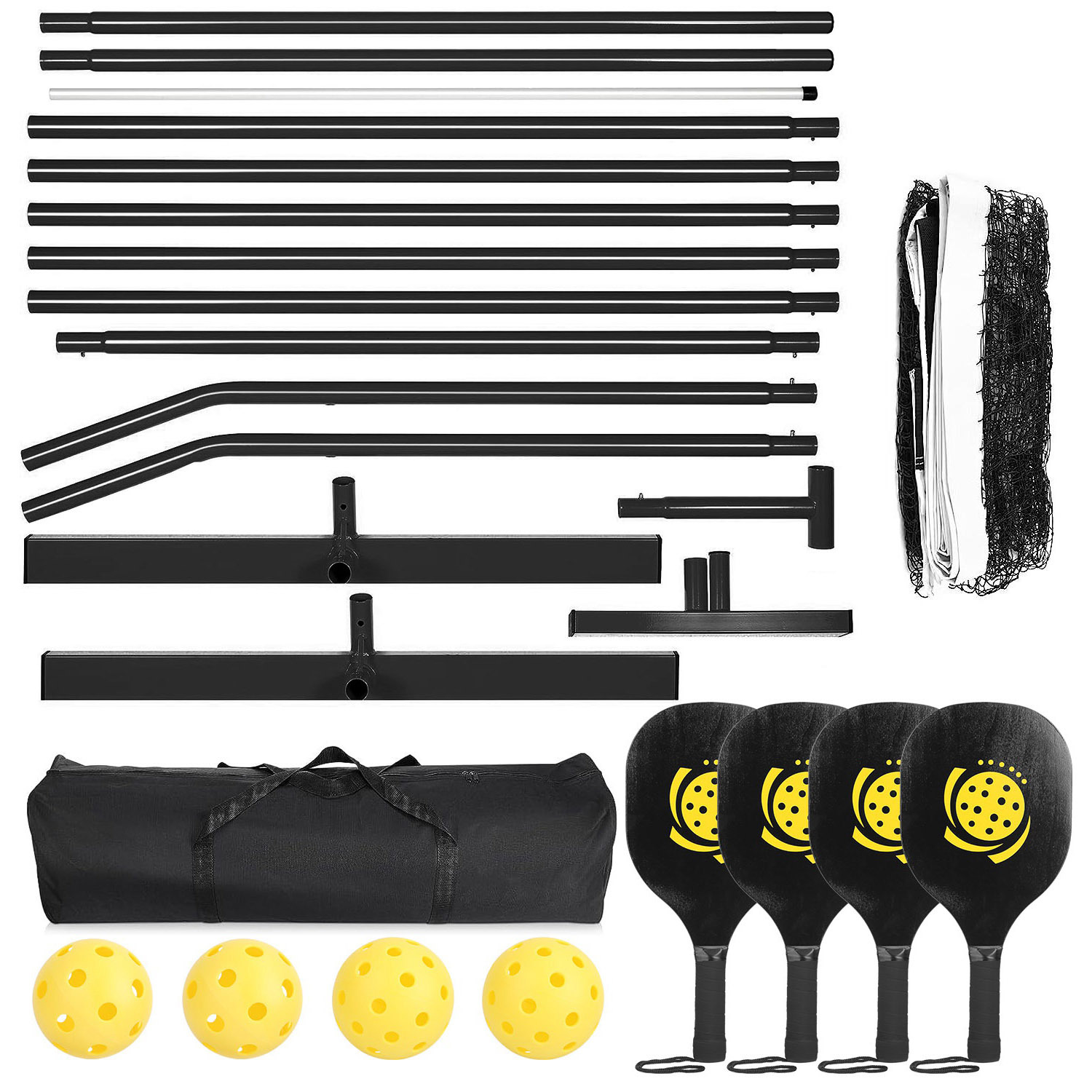 AN-Prime 1Set Portable Pickleball Net Set 22ft Regulation Size Net Pickle Ball Net System With 4 Pickleballs 4 Paddles Carrying Bag For Driveway Yard