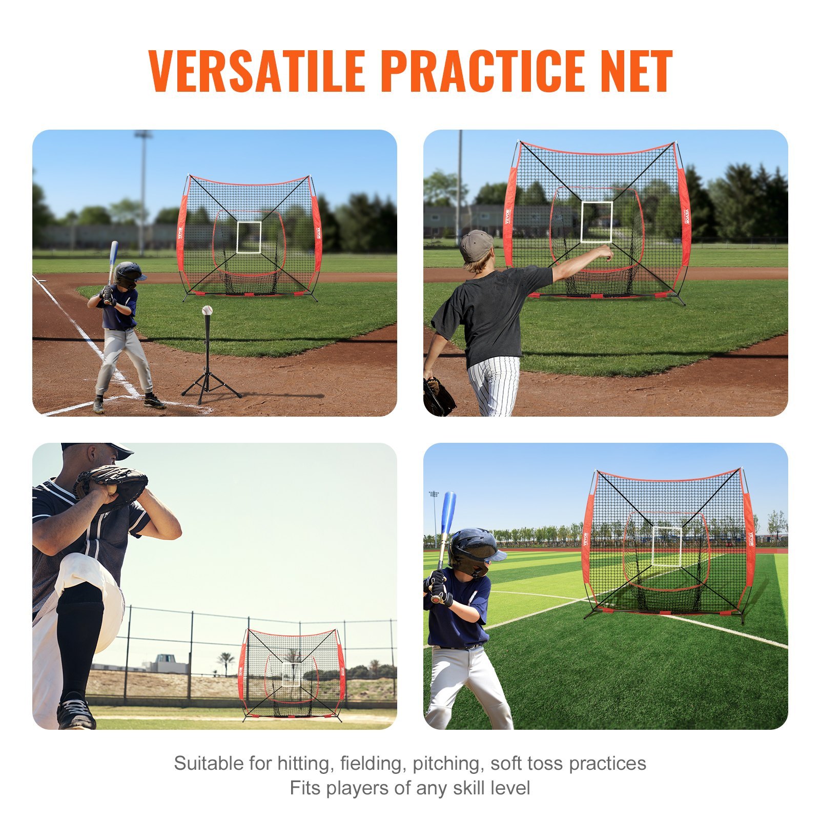 AN-Prime 7x7 Ft Baseball Softball Practice Net, Portable Baseball Training Net For Hitting Batting Catching Pitching, Backstop Baseball Equipment Training Aids (Net Only)