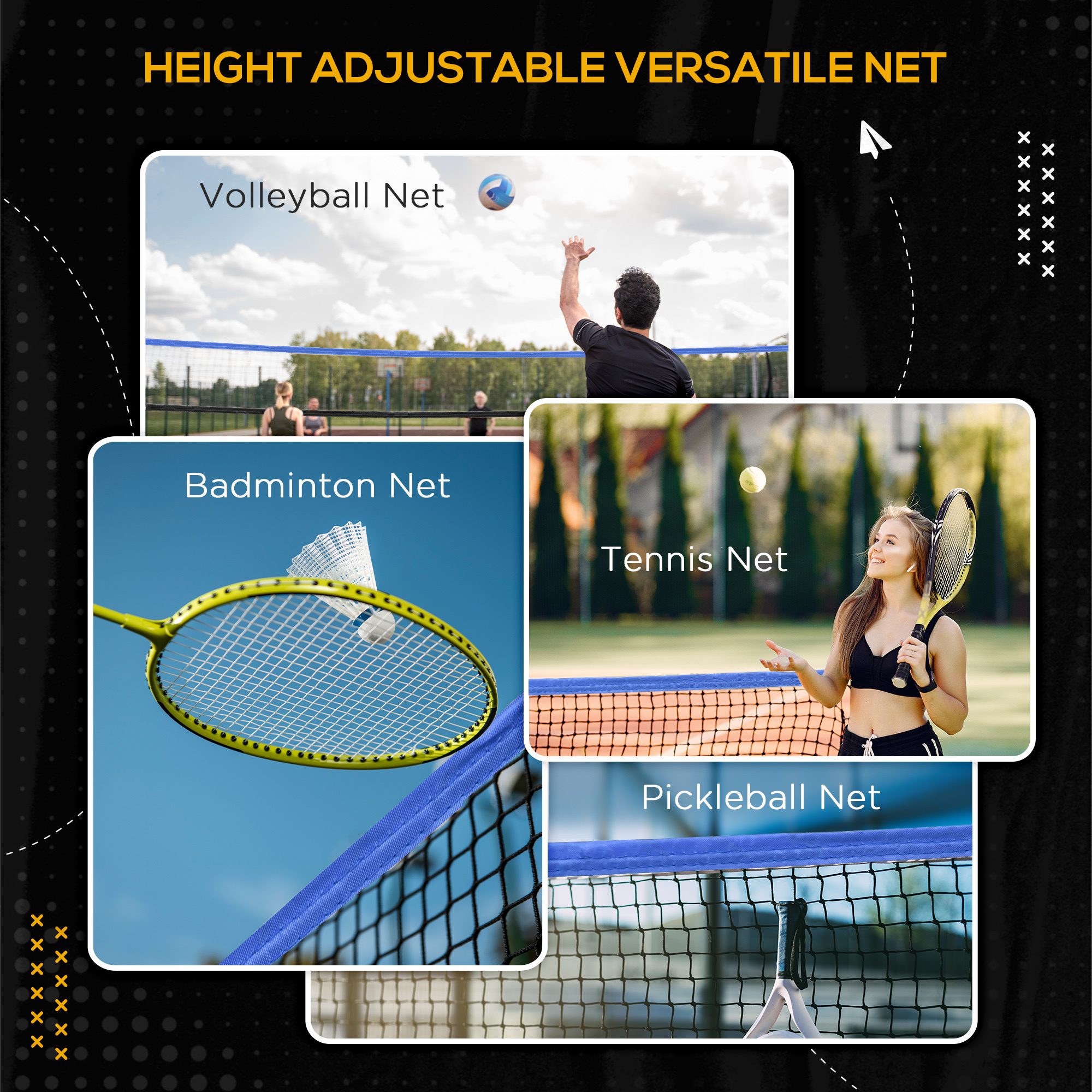 AN-Prime SPORTNOW 4m Badminton Net, Height Adjustable Outdoor Sports Net, With Carry Bag, For Tennis, Pickleball, Volleyball, Blue