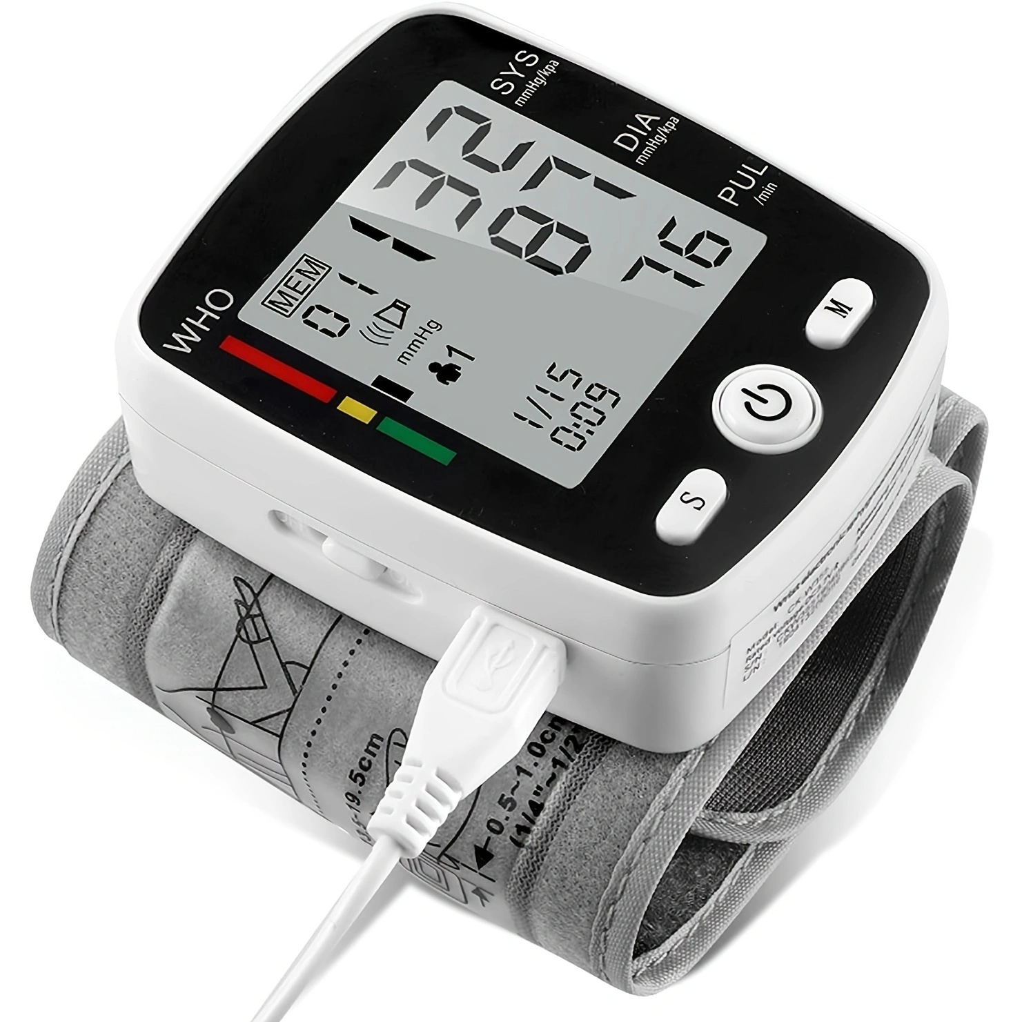 Wrist Blood Pressure Monitor Adjustable Automatic Wrist Cuff Voice Broadcast With 2 Users 180 Memory, Rechargeable Blood Pressure Monitors