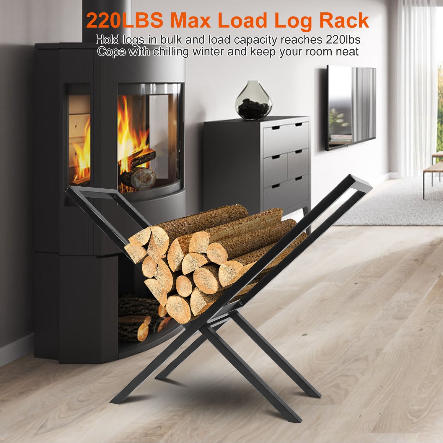 1Pc Firewood Log Rack 220LBS Steel Wood Lumber Storage Stacking Rack X Shape Storage Holder For Fireplace Firepit-Latest Design