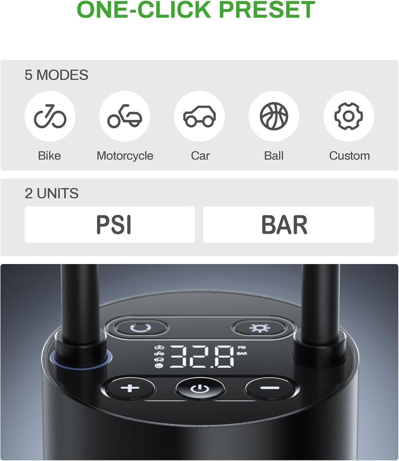 AN-Prime  AT004 Smart Portable Tire Air Pump For Cars, Motorcycles, Bicycles And Balls With Pressure Gauge And LED Screen For Fast Inflation