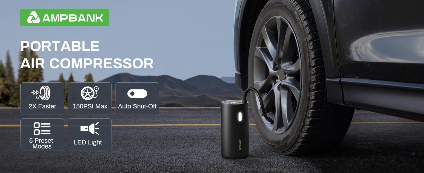 AN-Prime  AT004 Smart Portable Tire Air Pump For Cars, Motorcycles, Bicycles And Balls With Pressure Gauge And LED Screen For Fast Inflation