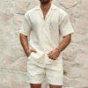 Men Tracksuits Summer Fashion Solid Loose Casual Two Pieces Lapel Button Shirt Shorts Beach Holiday All-match Outfits Male