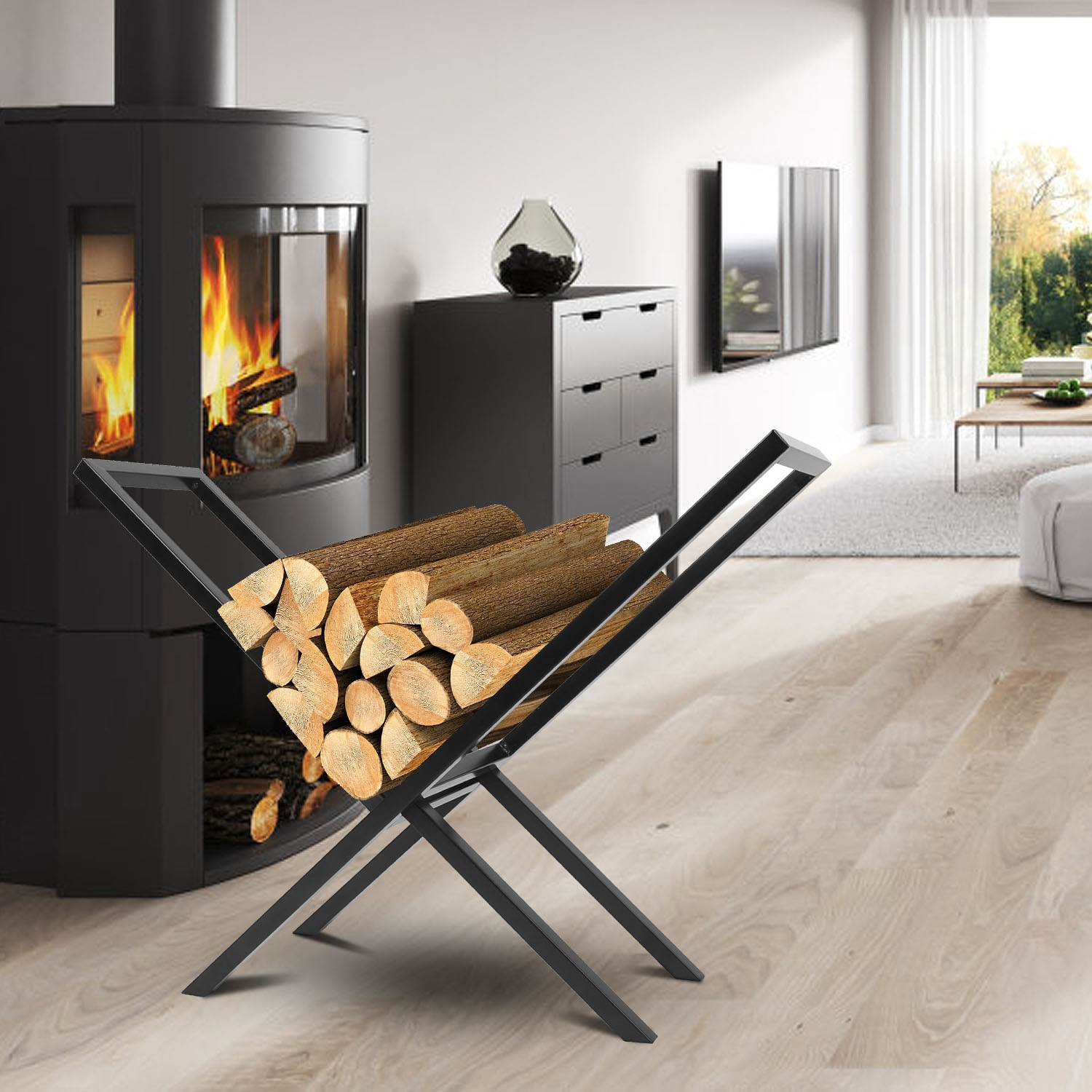 1Pc Firewood Log Rack 220LBS Steel Wood Lumber Storage Stacking Rack X Shape Storage Holder For Fireplace Firepit-Latest Design