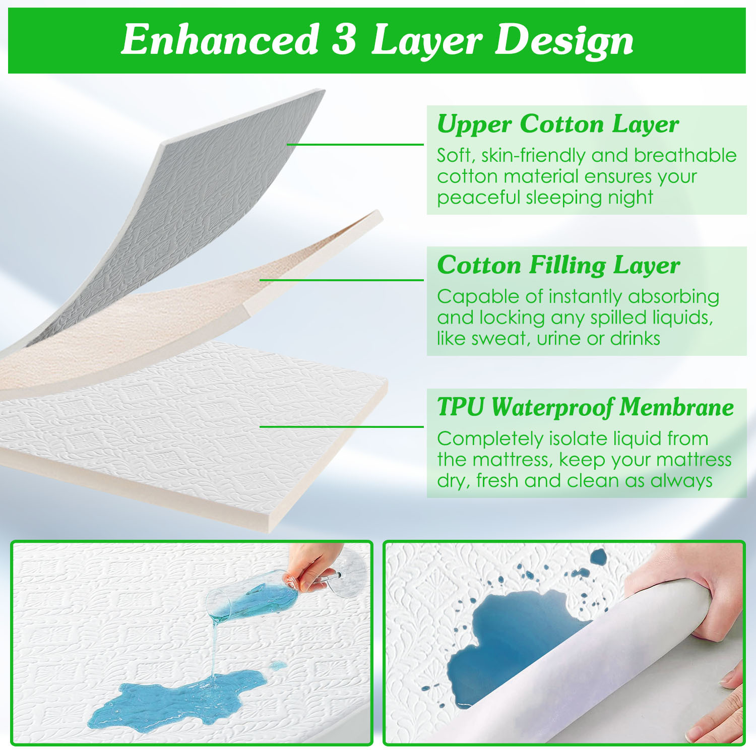 Full Size Waterproof Mattress Protector Breathable Soft Cotton Mattress Pad Cover With Elastic Deep Pocket Up To 11in Noiseless Machine Washable Bedding Mattress Pad