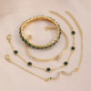 4pcs Bracelet Suit Fashion Green Grandmother Diamond Stretch Bracelet Women's Set