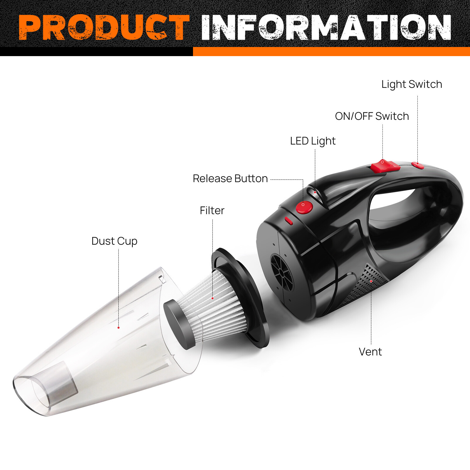 AN-Prime Mini Cordless Vacuum Cleaner Car Handheld Vacuum Power Suction USB Rechargeable