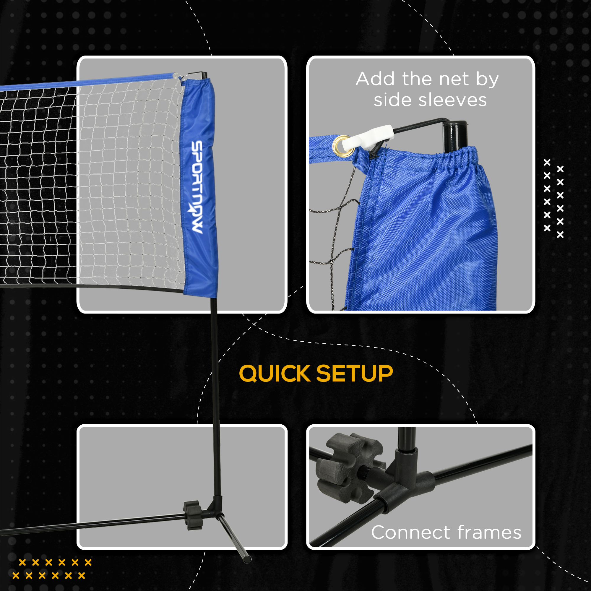 AN-Prime SPORTNOW 4m Badminton Net, Height Adjustable Outdoor Sports Net, With Carry Bag, For Tennis, Pickleball, Volleyball, Blue
