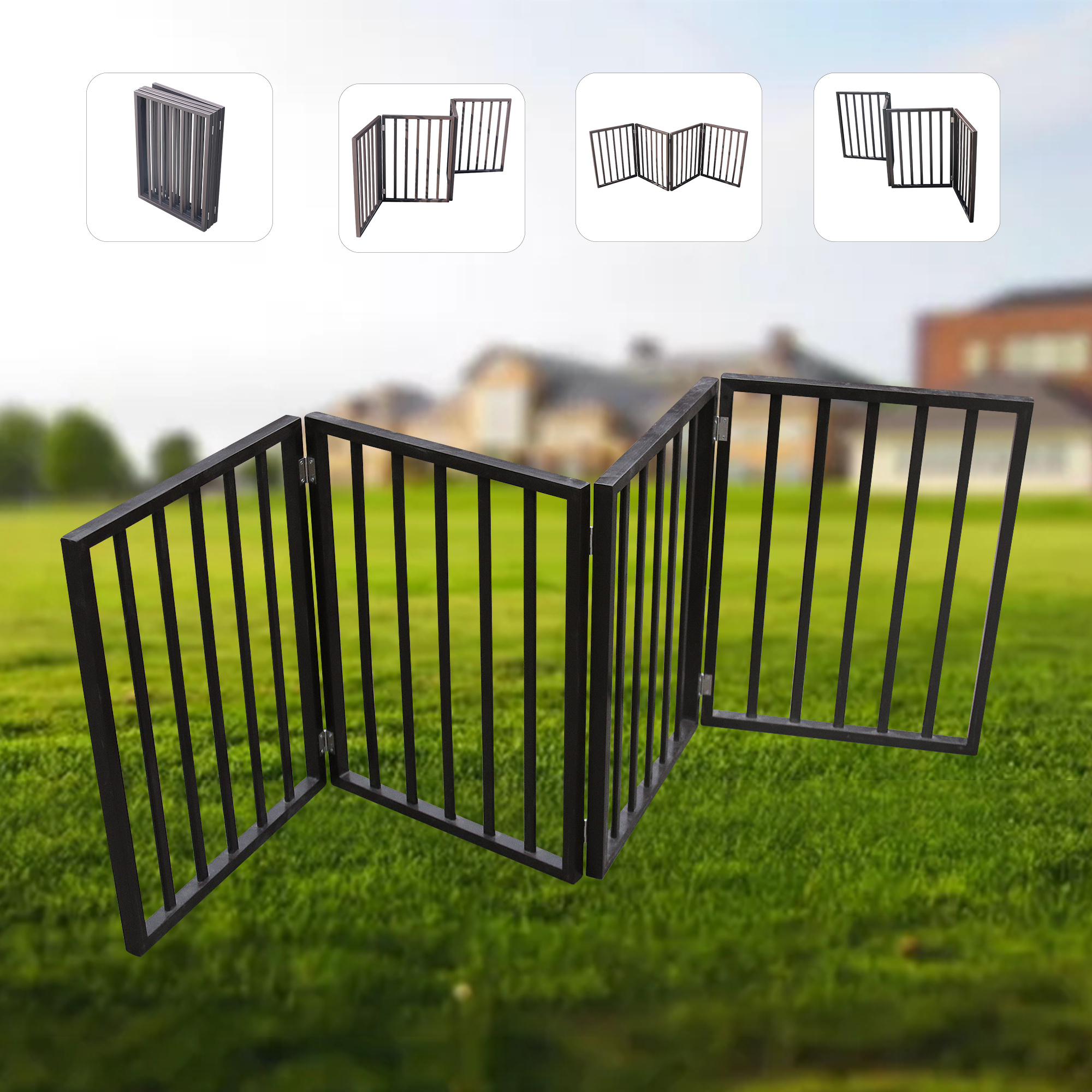 Pet Gate - Dog Gate For Doorways, Stairs Or House - Freestanding, Folding, Brown, Arc Wooden-Nice Design