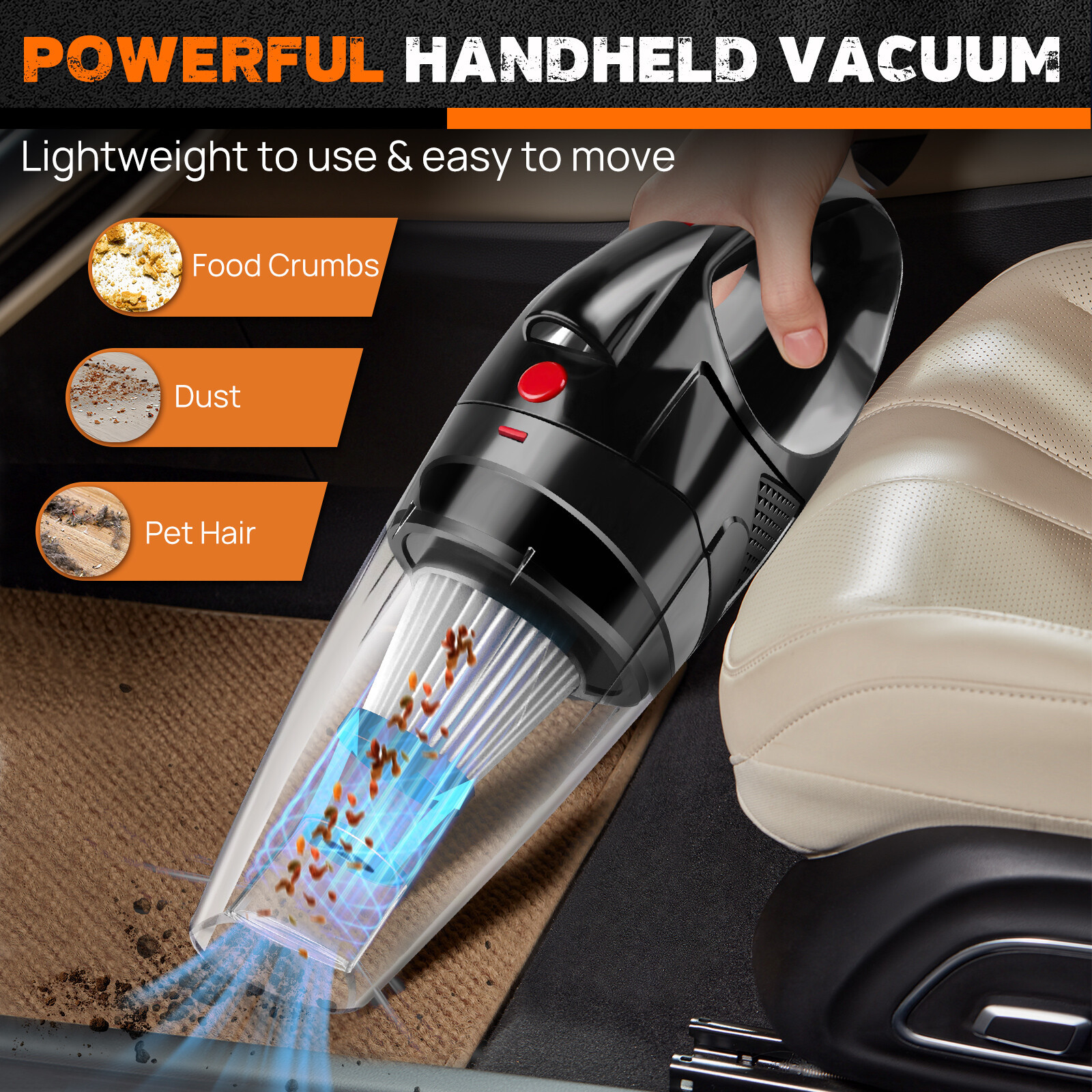 AN-Prime Mini Cordless Vacuum Cleaner Car Handheld Vacuum Power Suction USB Rechargeable