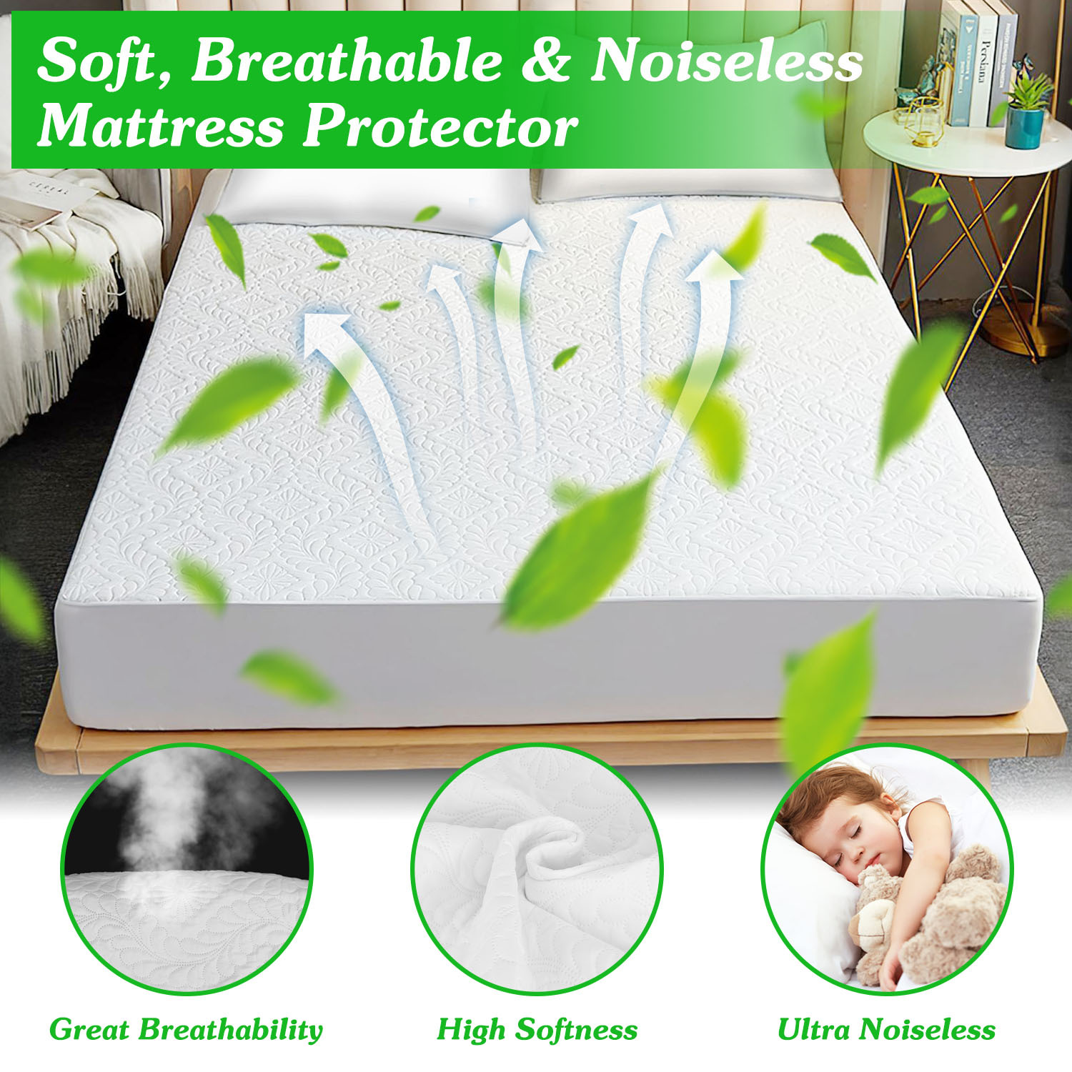 Full Size Waterproof Mattress Protector Breathable Soft Cotton Mattress Pad Cover With Elastic Deep Pocket Up To 11in Noiseless Machine Washable Bedding Mattress Pad