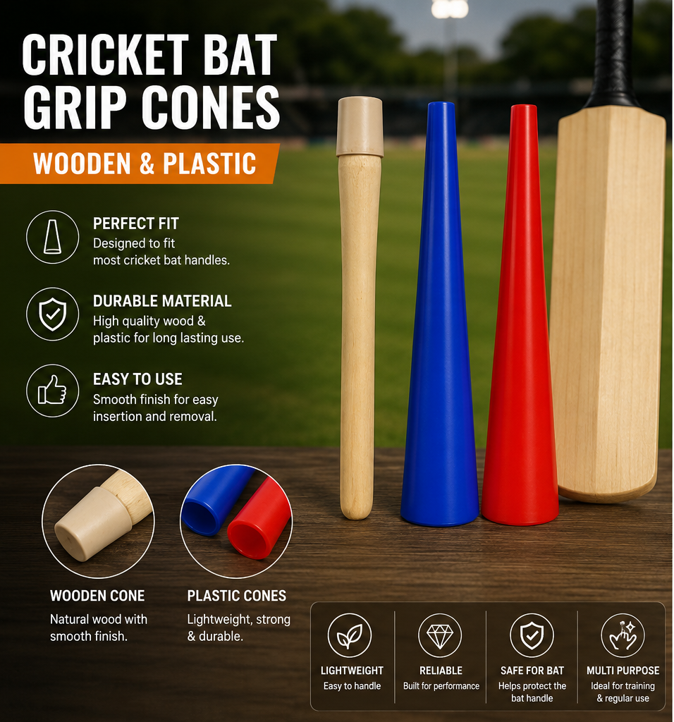 Cricket Bat Grip Cone Set – Wooden & Plastic Grip Applicator Tool