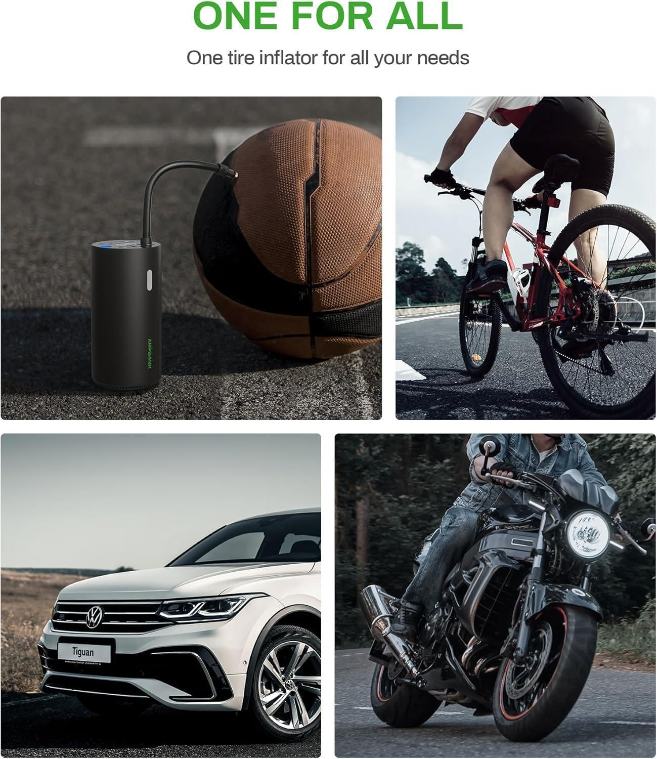 AN-Prime  AT004 Smart Portable Tire Air Pump For Cars, Motorcycles, Bicycles And Balls With Pressure Gauge And LED Screen For Fast Inflation
