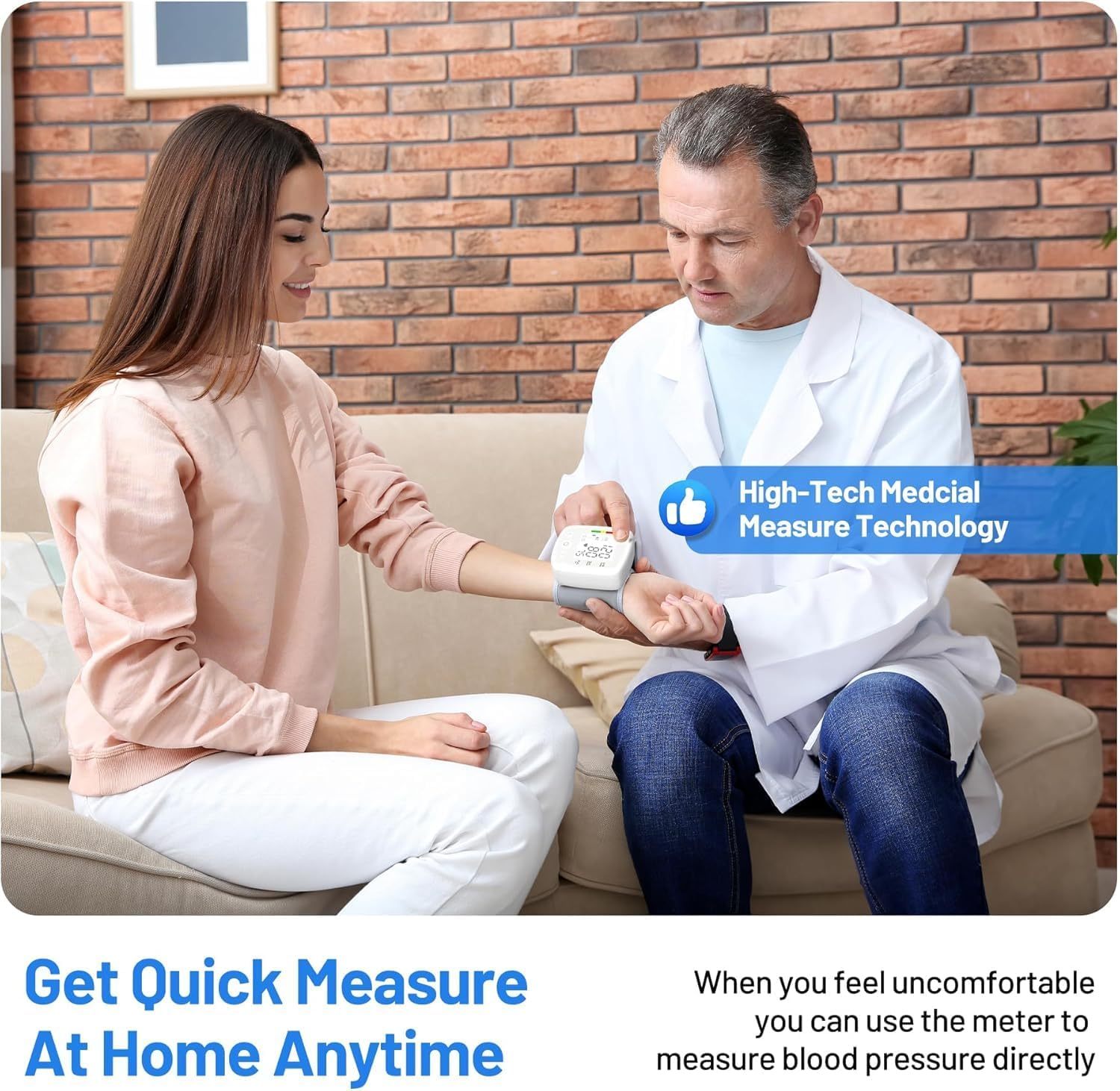 Wrist Blood Pressure Monitor Adjustable Automatic Wrist Cuff Voice Broadcast With 2 Users 180 Memory, Rechargeable Blood Pressure Monitors