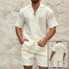 Men Tracksuits Summer Fashion Solid Loose Casual Two Pieces Lapel Button Shirt Shorts Beach Holiday All-match Outfits Male