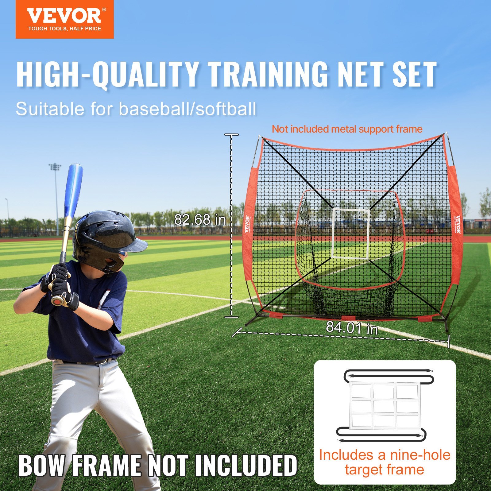 AN-Prime 7x7 Ft Baseball Softball Practice Net, Portable Baseball Training Net For Hitting Batting Catching Pitching, Backstop Baseball Equipment Training Aids (Net Only)