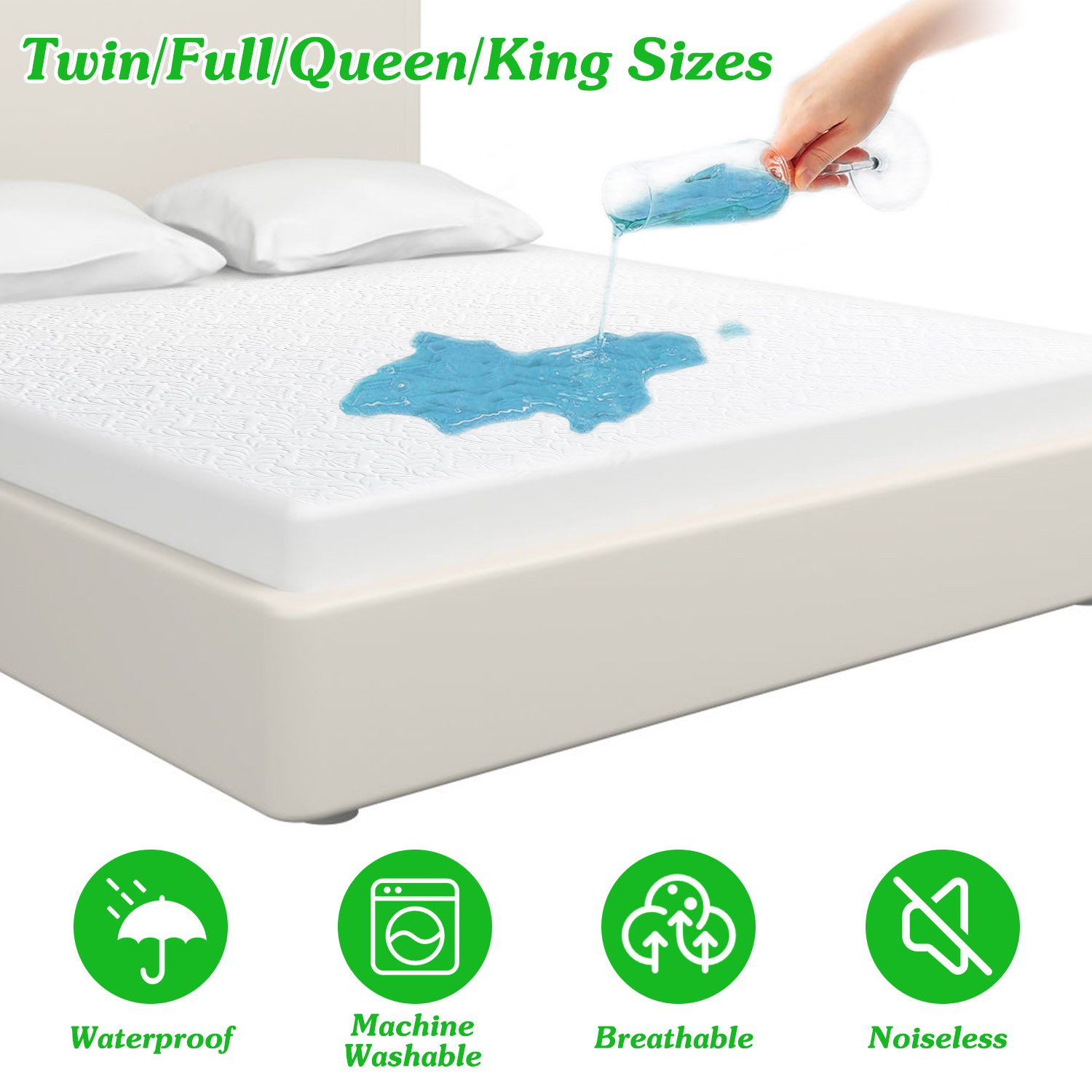 Full Size Waterproof Mattress Protector Breathable Soft Cotton Mattress Pad Cover With Elastic Deep Pocket Up To 11in Noiseless Machine Washable Bedding Mattress Pad