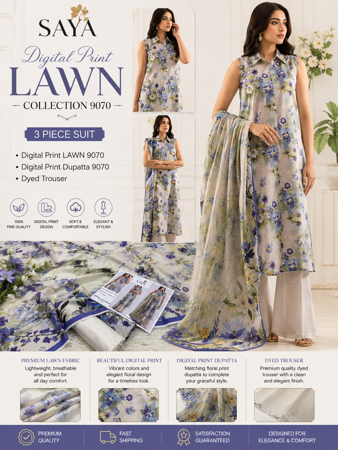 Pakistani Designer Printed Lawn-Unstitched 3Pcs Dresses