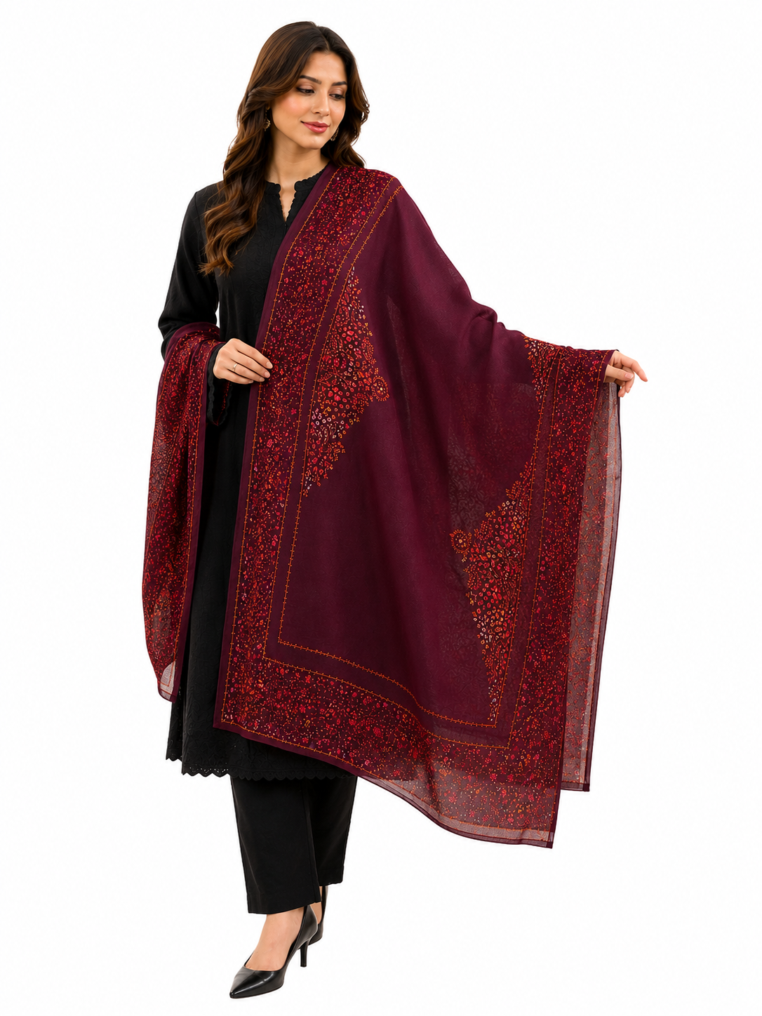 Elegant Handmade Kashmiri Embroidered Mini-Shawl/Stallar - 80 × 30 Inches