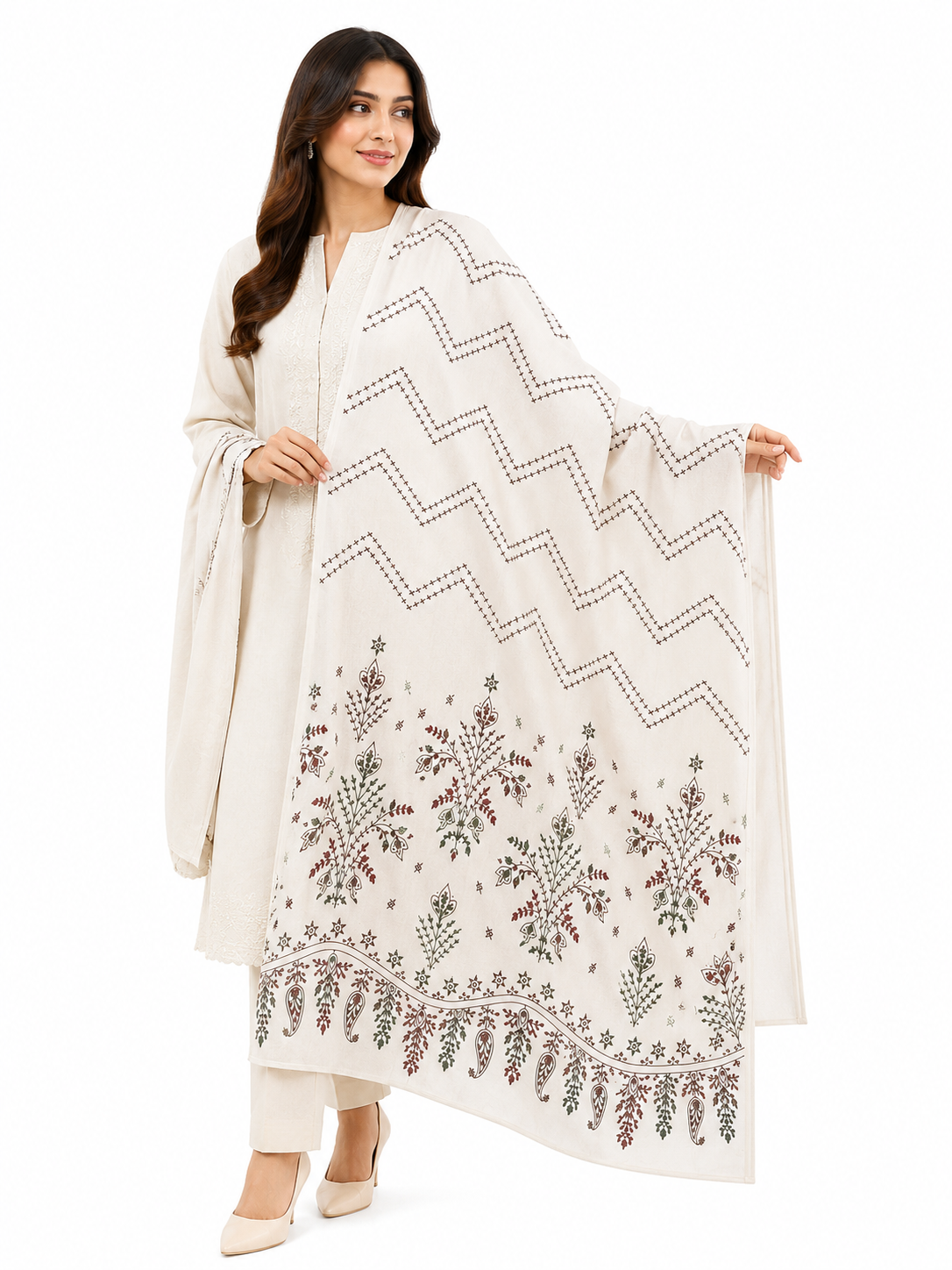Elegant Handmade Kashmiri Embroidered Mini-Shawl/Stallar - 80 × 30 Inches