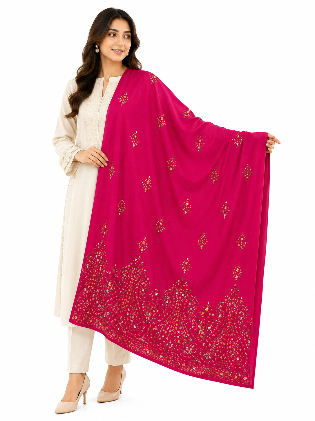 Elegant Handmade Kashmiri Embroidered Mini-Shawl/Stallar - 80 × 30 Inches