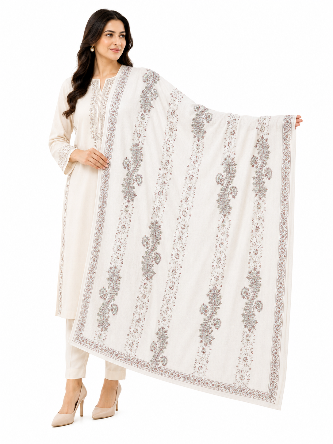 Elegant Handmade Kashmiri Embroidered Mini-Shawl/Stallar - 80 × 30 Inches