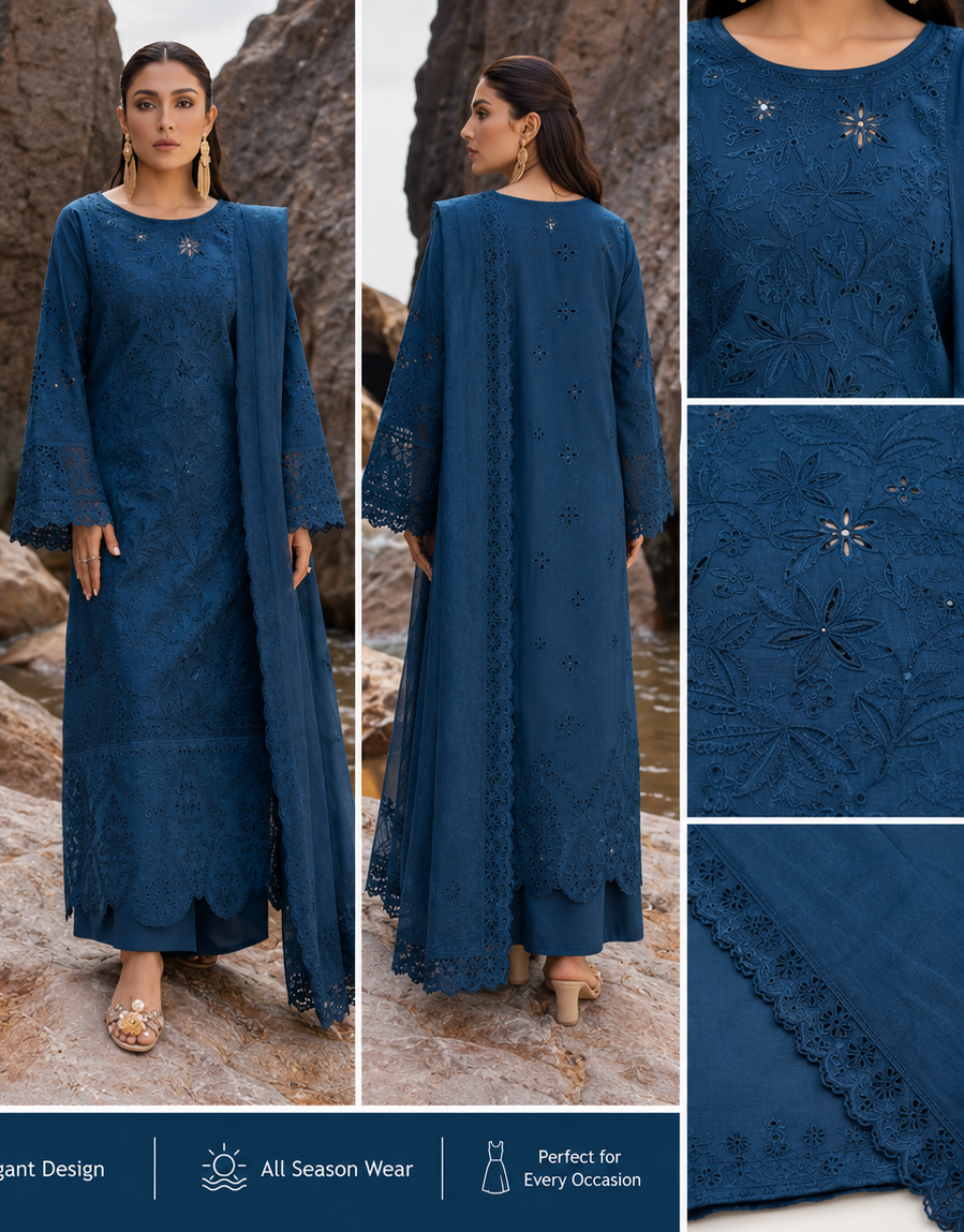Pakistani Designer Lawn 3PCS Unstitched Embroidered Women Dresses