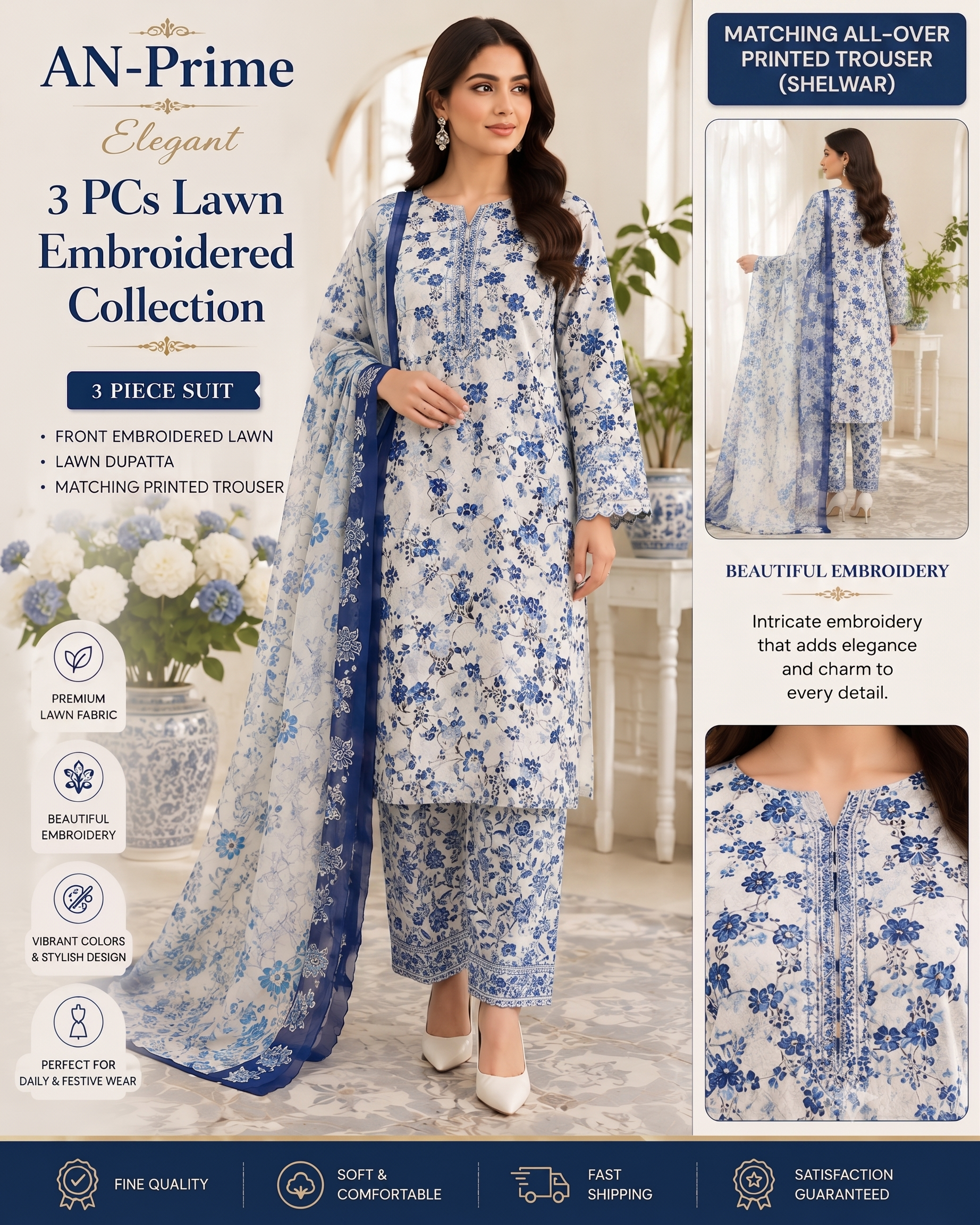 Pakistani Designer Printed Lawn-Unstitched 3Pcs Dresses